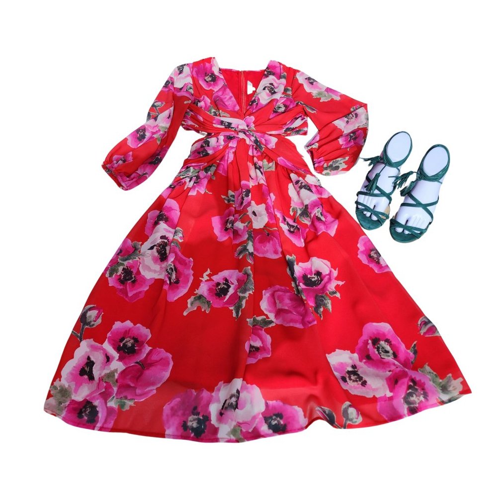 Anthropologie Ranna Gill Floral Cut Out Midi Dress, Size Small. - Picture 6 of 8